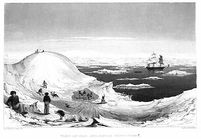 Depiction of Wilkes’ crew collecting water on a large iceberg