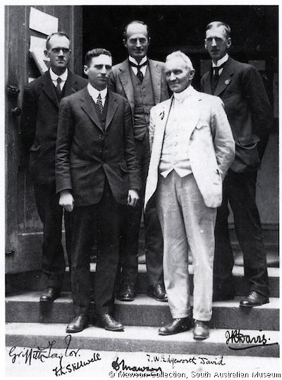 Mawson with Griffith Taylor, Frank Stillwell, Edgeworth David and J.K. Davis