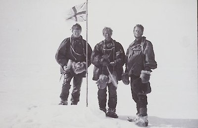 British Antarctic Expedition, South Magnetic Pole Journey 1908 – 1909 undertaken by Edgeworth David, MacKay and Mawson. Photo, Edgeworth David.