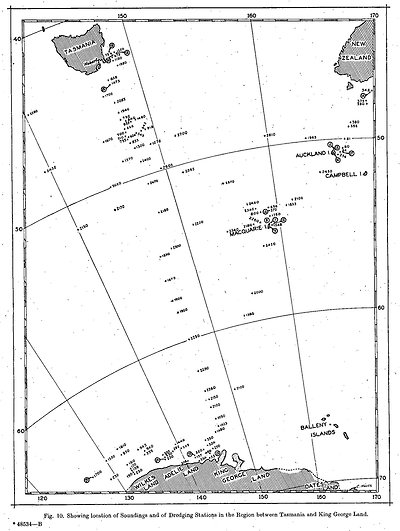 Map showing location of Soundings and of Dredging Stations