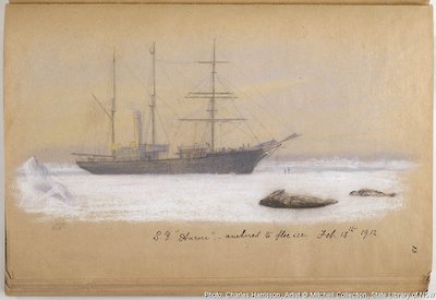 Aurora anchored to floe ice, 13 February 1912